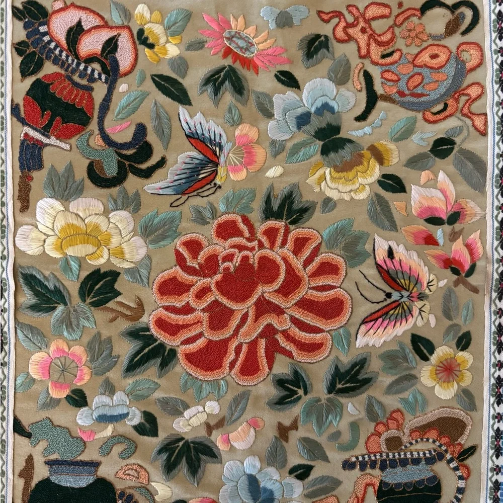 Antique Chinese Silk Embroidery Panel or Wall Hanging